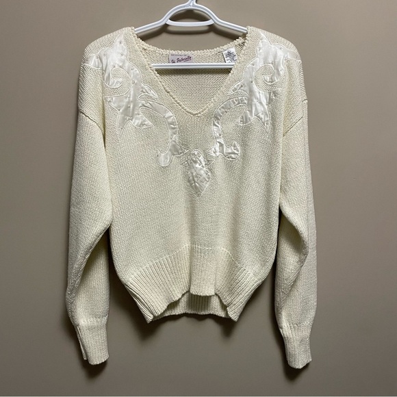 Vintage 80s Cream Knit Sweater Women’s Large - Picture 1 of 9